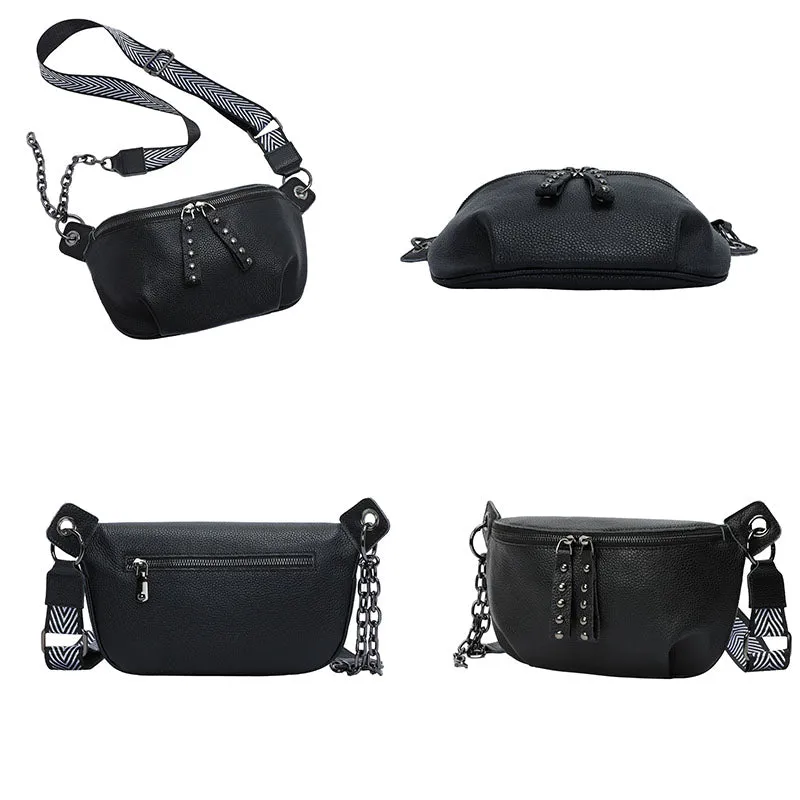 2021 Genuine Leather Messenger Shoulder Packs Casual Women Chest Money Pouch Half Moon Waist Bag Fas