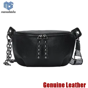 2021 Genuine Leather Messenger Shoulder Packs Casual Women Chest Money Pouch Half Moon Waist Bag Fas