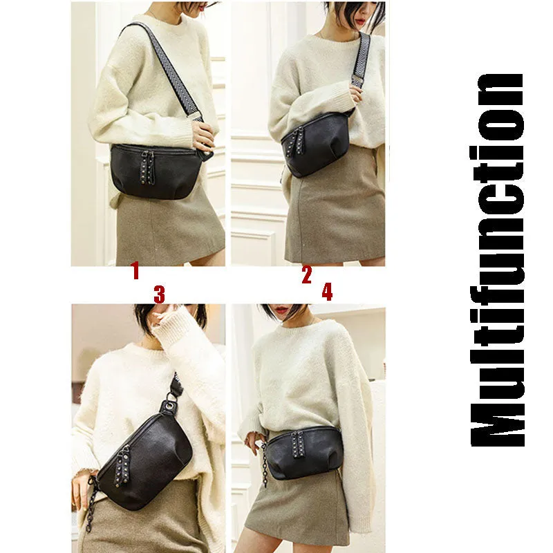 2021 Genuine Leather Messenger Shoulder Packs Casual Women Chest Money Pouch Half Moon Waist Bag Fas