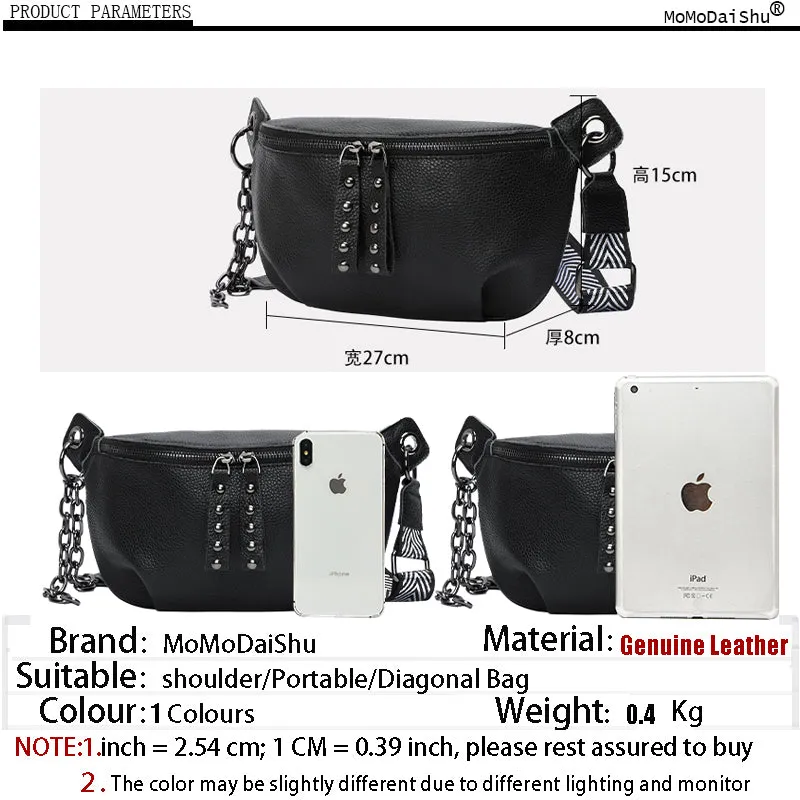 2021 Genuine Leather Messenger Shoulder Packs Casual Women Chest Money Pouch Half Moon Waist Bag Fas