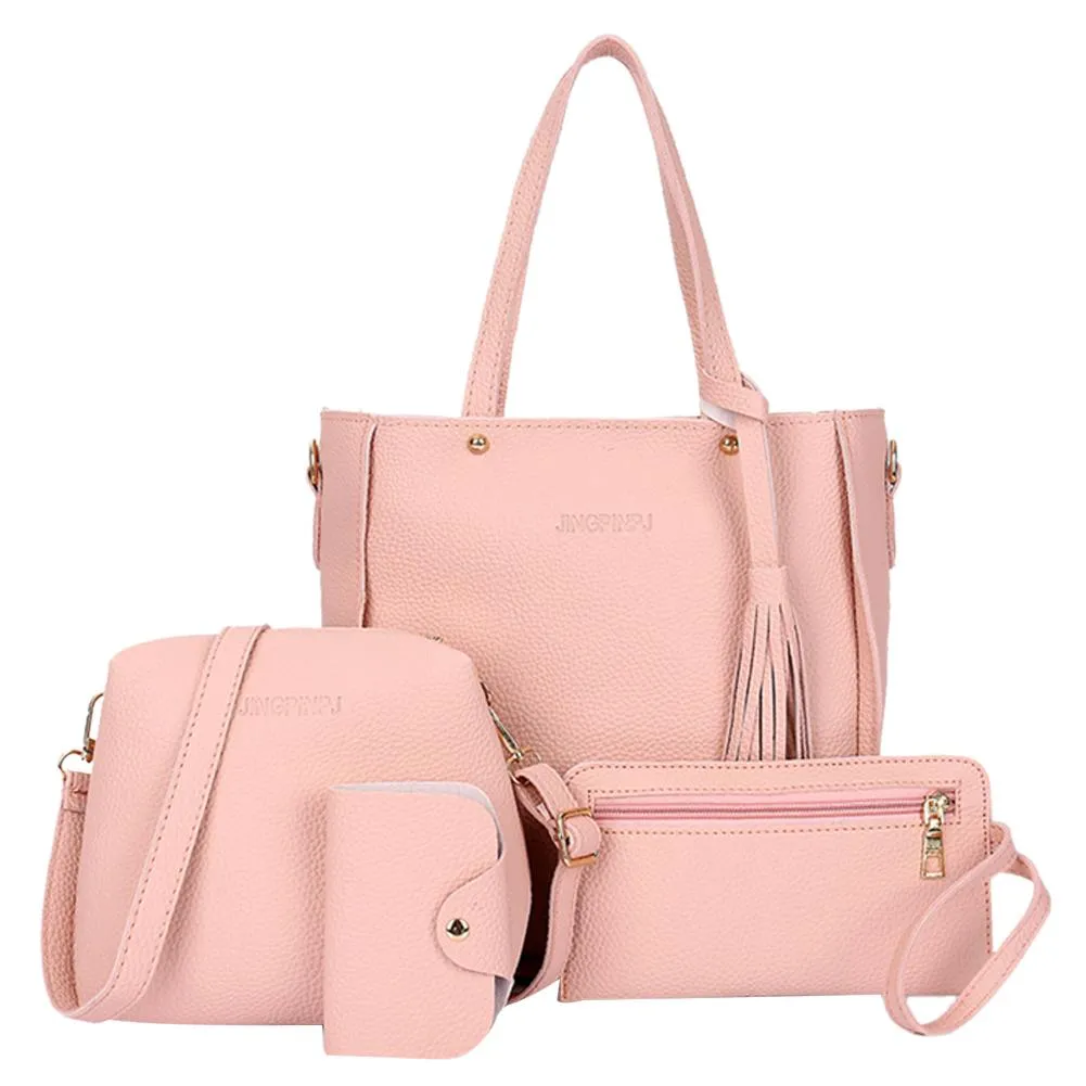 4Pcs/Sets Women Ladies Leather Handbag Messenger Tote Purse Shoulder Bags Satchel Wallets 4Pcs Solid PU Leather Wallets