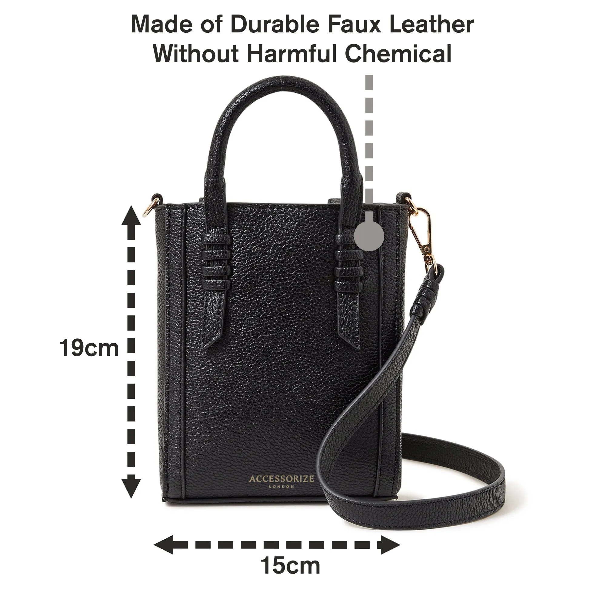 Accessorize London Women's Faux Leather Black Artisan Handle Satchel Sling Bag