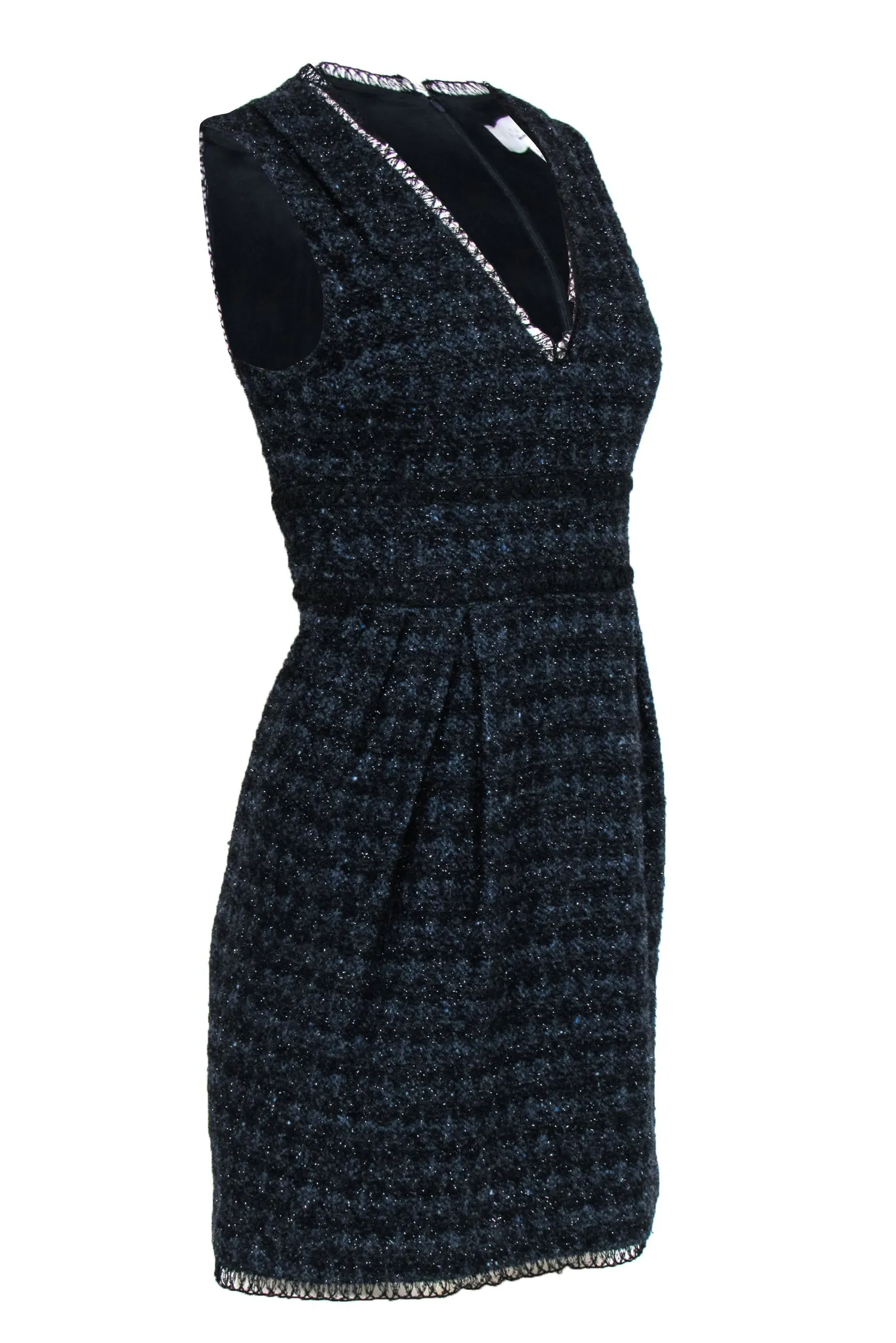 Adam Lippes - Black & Navy Tweed V-Neck Sheath Dress Sz 2