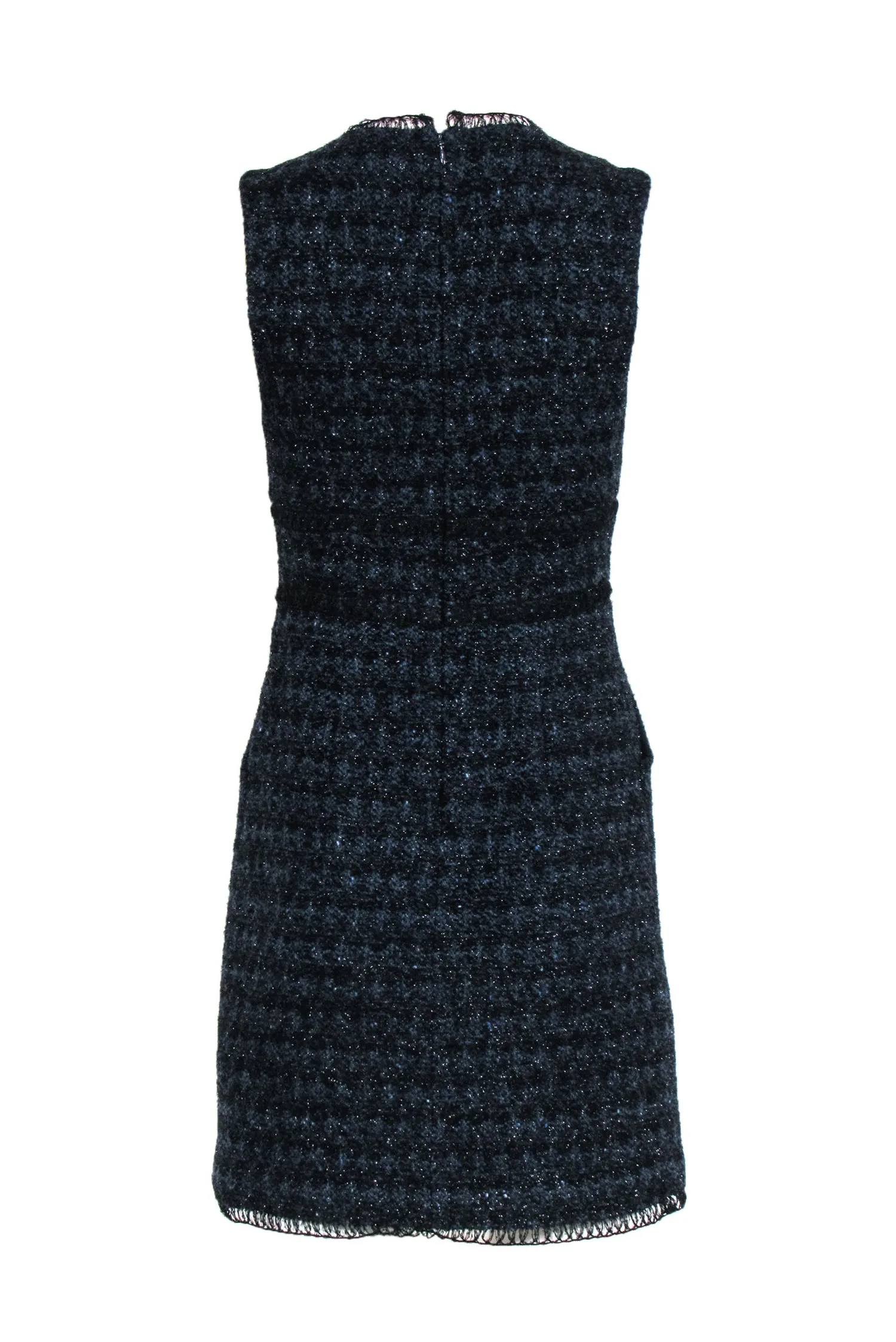 Adam Lippes - Black & Navy Tweed V-Neck Sheath Dress Sz 2