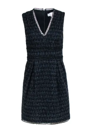 Adam Lippes - Black & Navy Tweed V-Neck Sheath Dress Sz 2