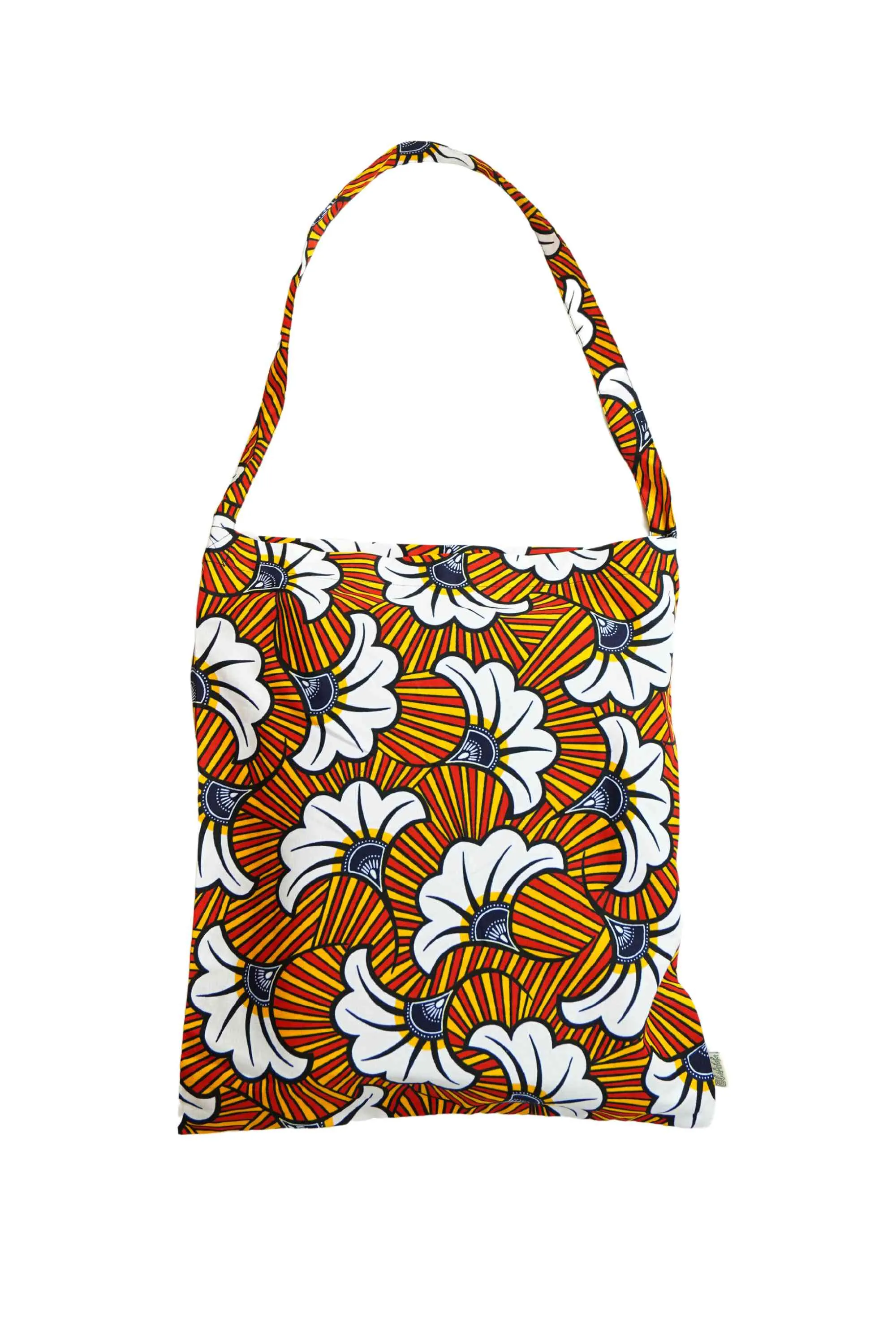 Akoli Messenger Totebag - White and Orange Rolls Royce African Ankara Wax Cotton Print