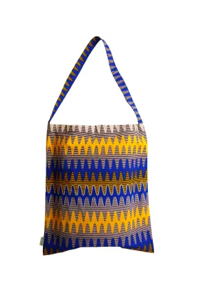 Akoli Messenger Totebag - Yellow and Blue Stripes African Ankara Wax Cotton Print