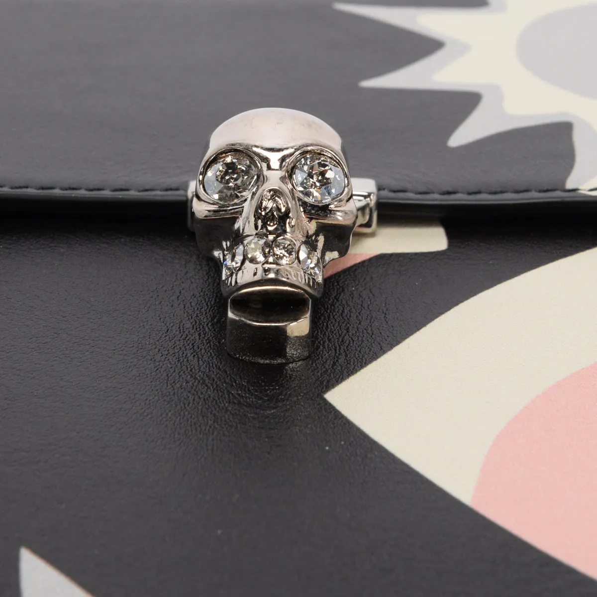 Alexander McQueen Black Leather Kansai Print Skull Envelope Clutch