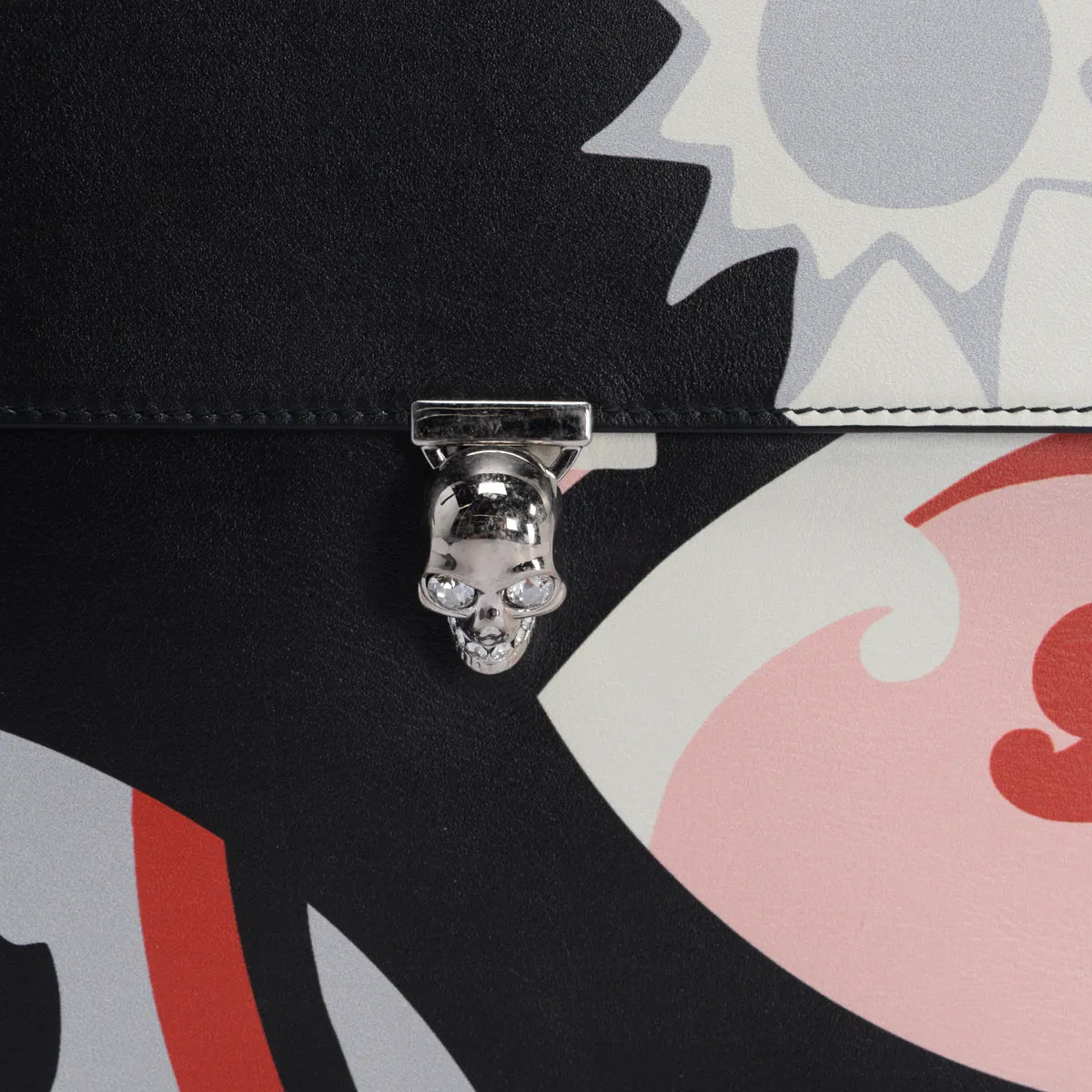 Alexander McQueen Black Leather Kansai Print Skull Envelope Clutch