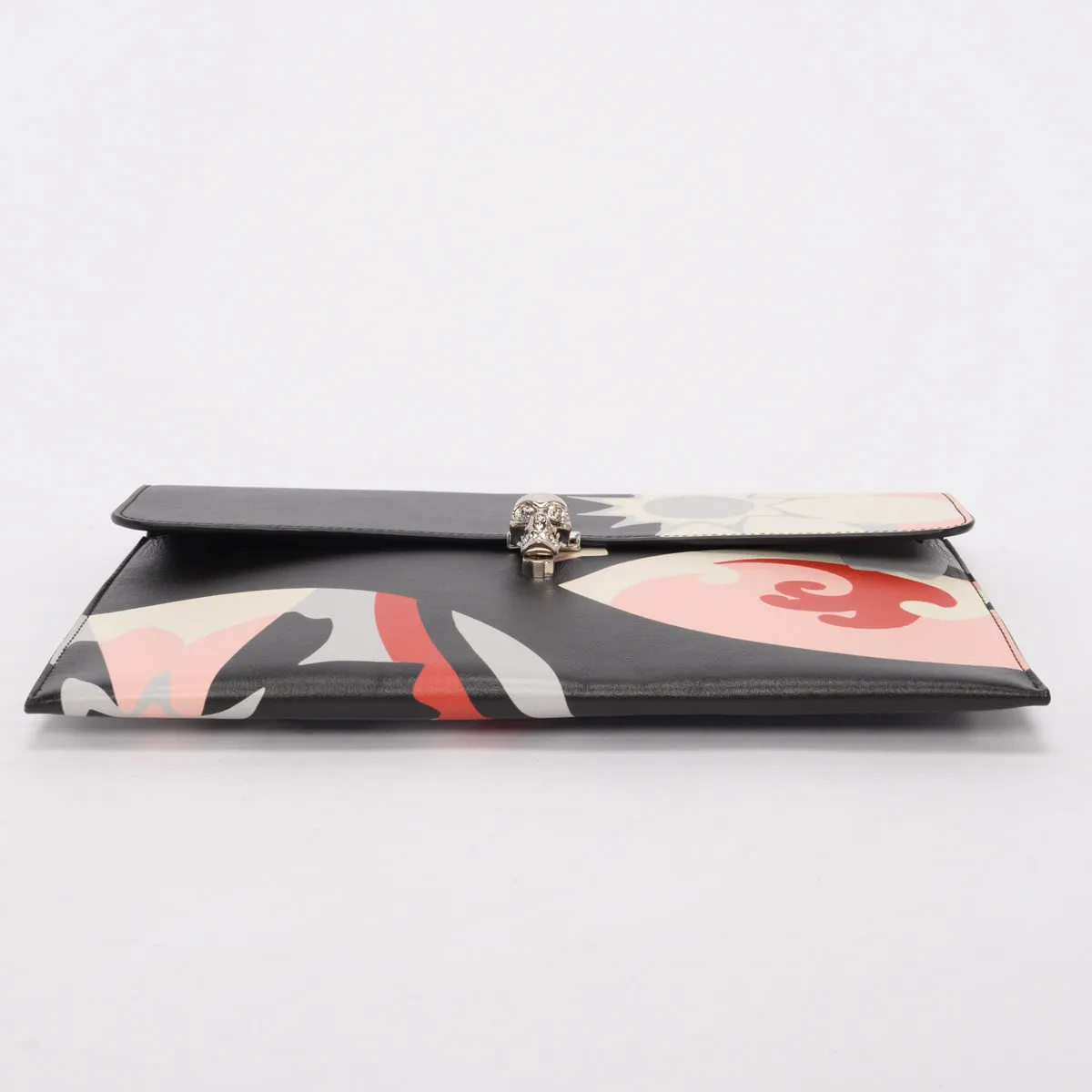 Alexander McQueen Black Leather Kansai Print Skull Envelope Clutch