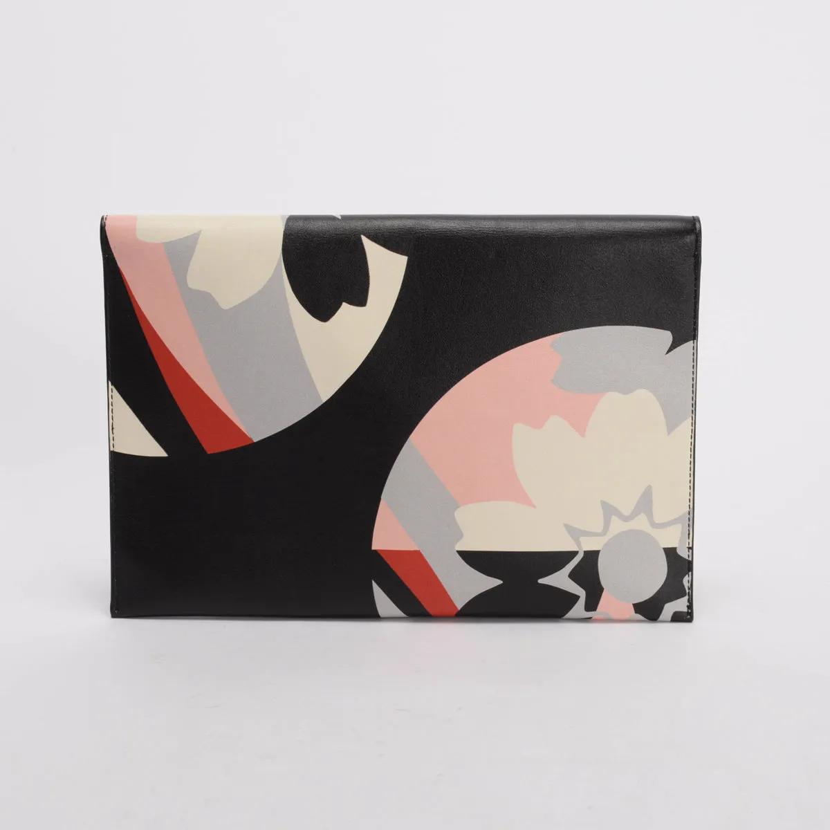 Alexander McQueen Black Leather Kansai Print Skull Envelope Clutch