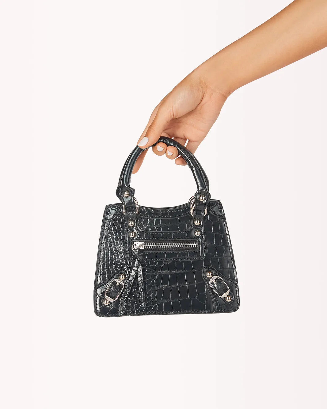 AMBER HANDLE BAG - BLACK CROC