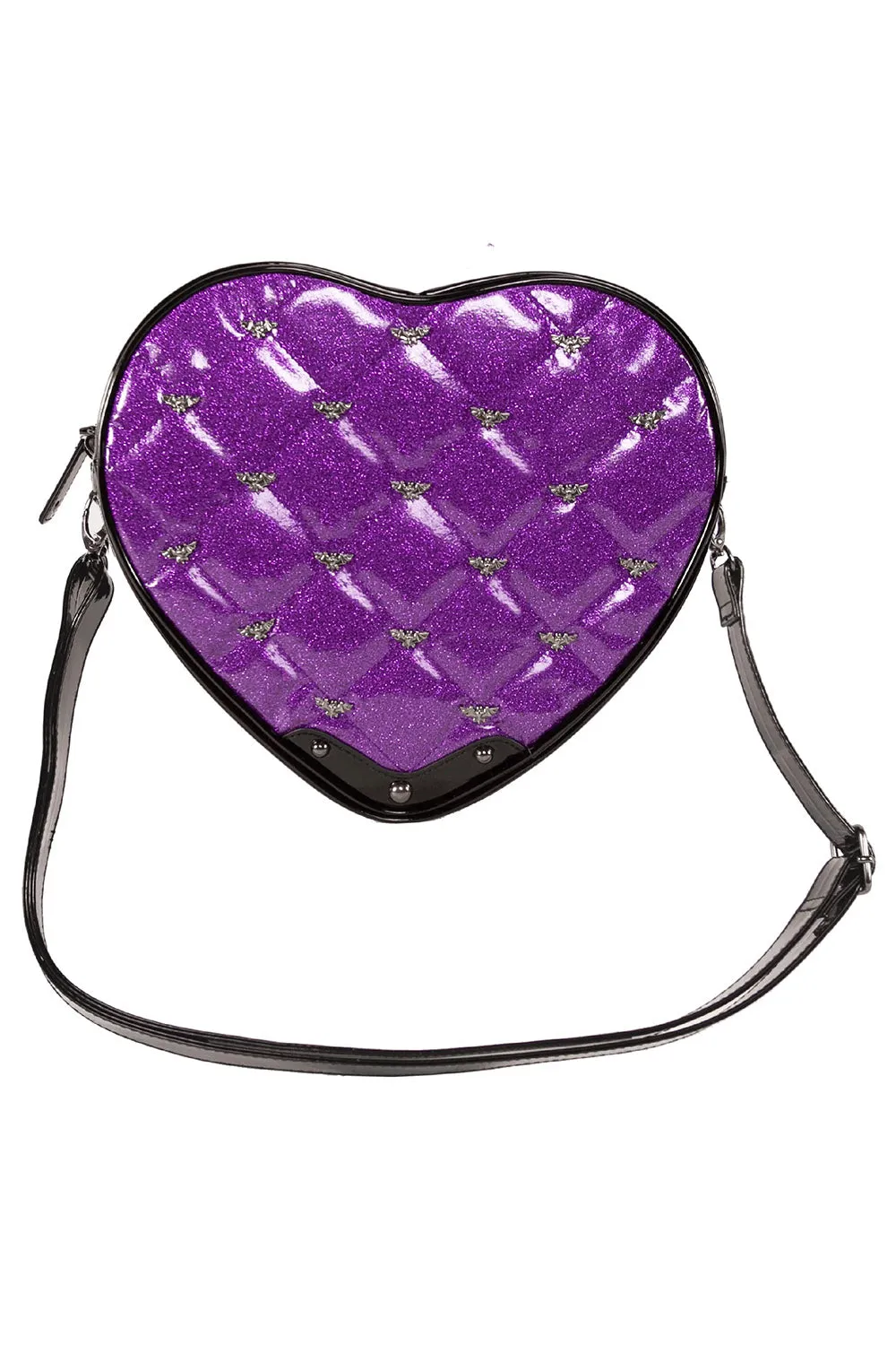 Bat Studded Quilted Heart Shoulder Bag [PURPLE]