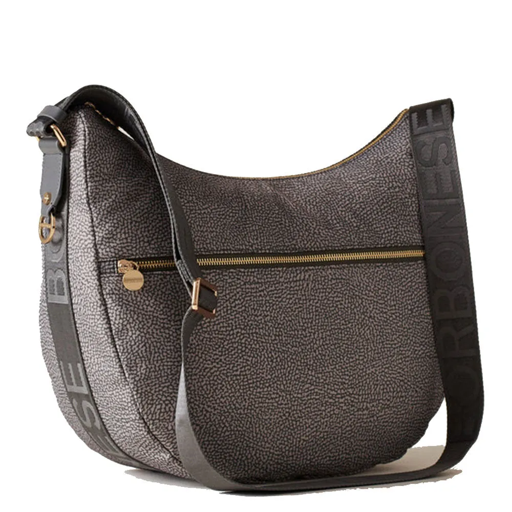 Borsa a Tracolla BORBONESE Luna Bag Medium linea Jet Op in Tessuto Colore Clay Grey