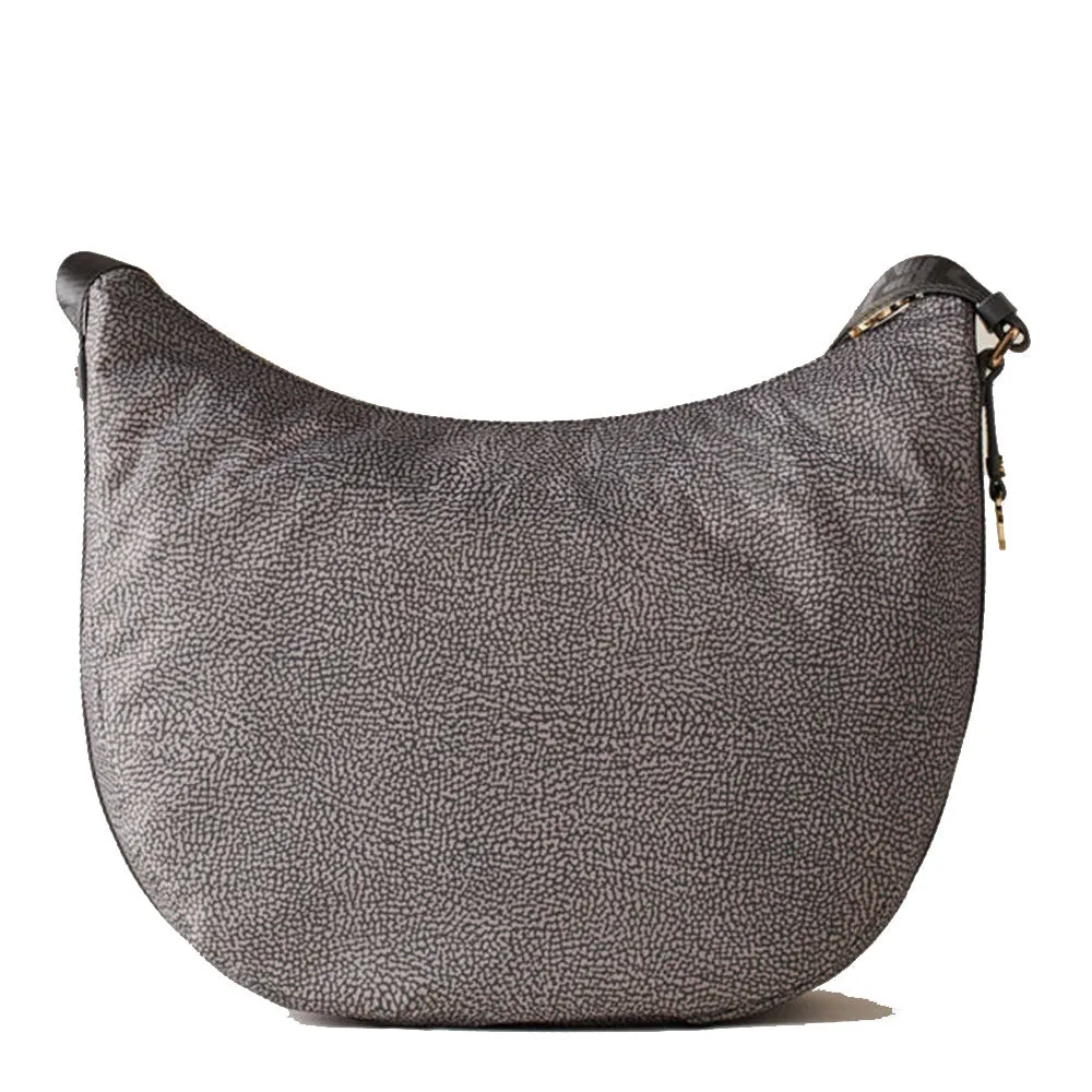 Borsa a Tracolla BORBONESE Luna Bag Medium linea Jet Op in Tessuto Colore Clay Grey