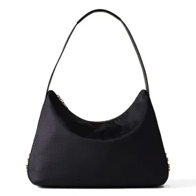 Borsa Donna a Spalla BORBONESE linea Road Medium in Nylon stampa OP e Pelle Dark Black