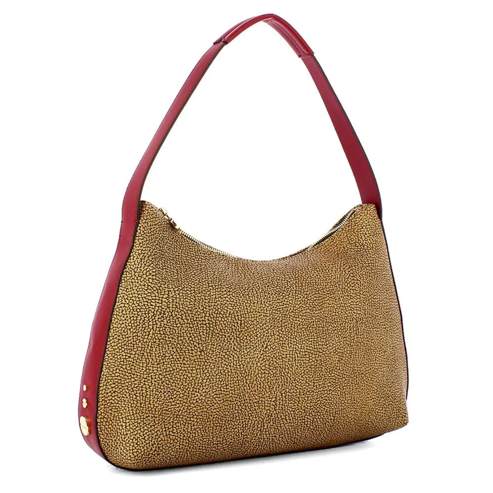 Borsa Donna a Spalla BORBONESE linea Road Medium in Tela Rivestita OP e Pelle Rosso Borgogna