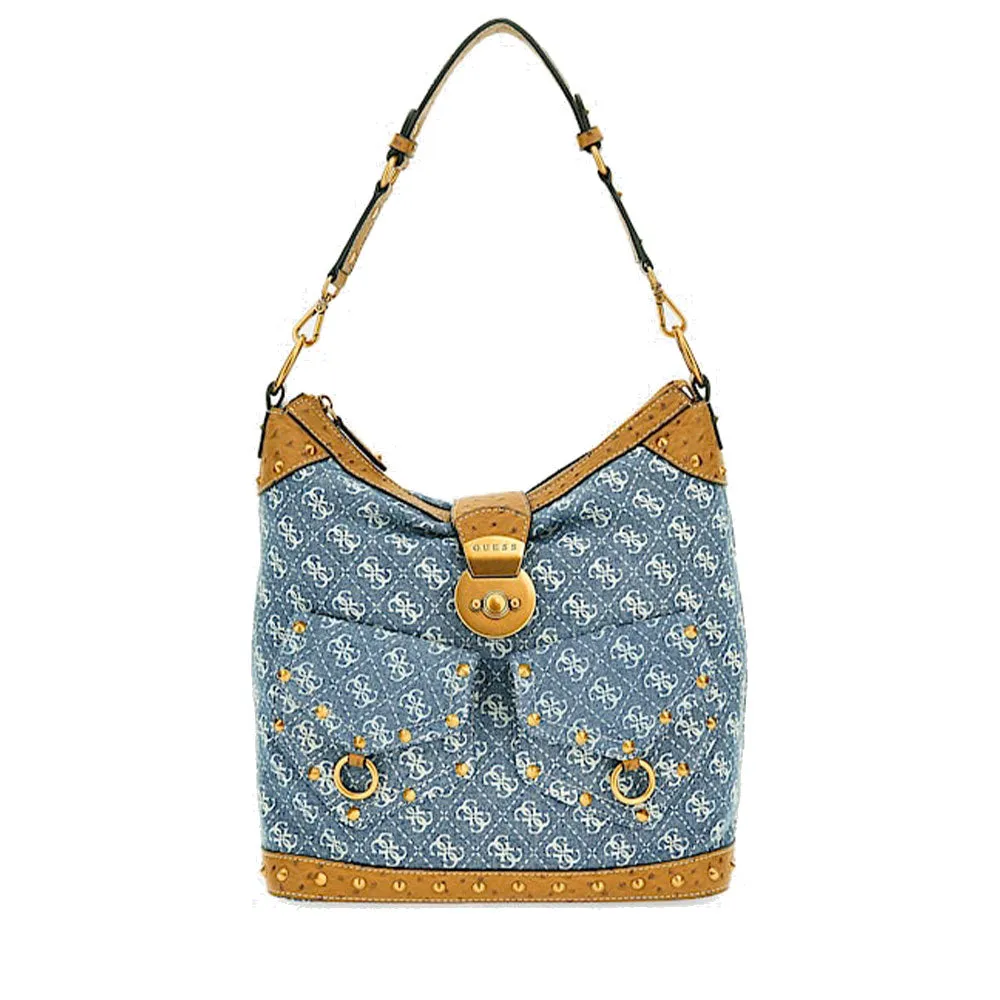 Borsa Donna Hobo a Spalla GUESS Linea Sardinia Colore Denim Logo