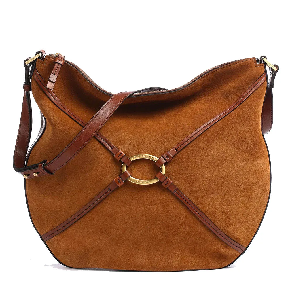 Borsa Donna Hobo THE BRIDGE in Camoscio e Pelle Cognac e Marrone linea Amelia