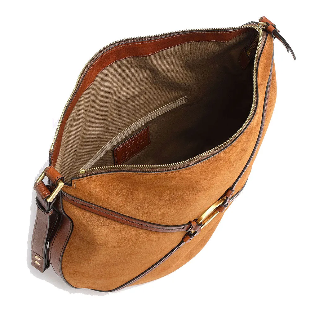 Borsa Donna Hobo THE BRIDGE in Camoscio e Pelle Cognac e Marrone linea Amelia