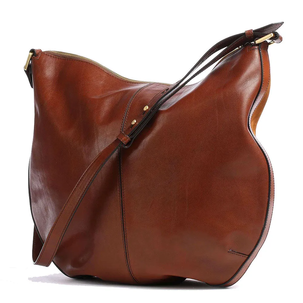 Borsa Donna Hobo THE BRIDGE in Camoscio e Pelle Cognac e Marrone linea Amelia