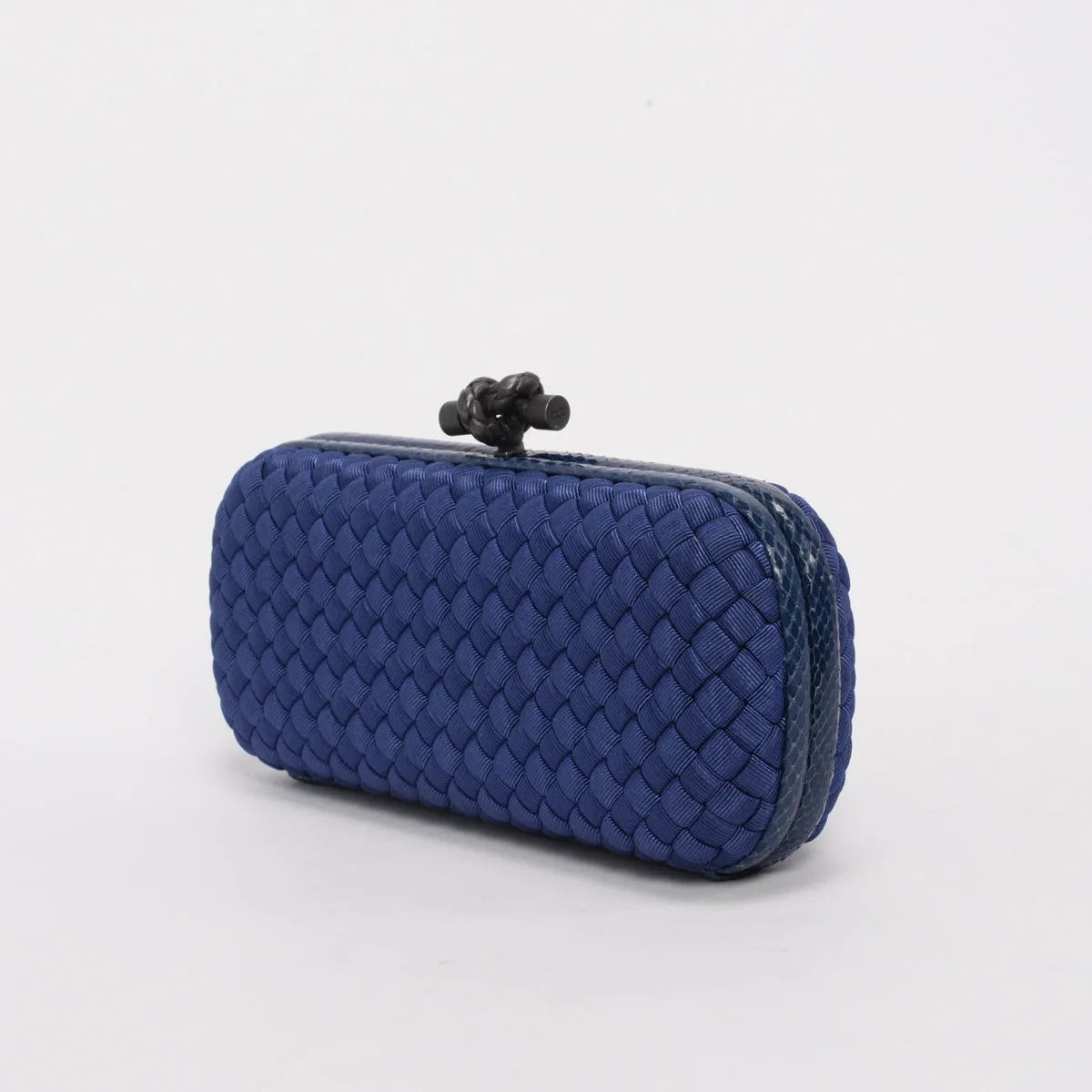 Bottega Veneta Blue Satin Intrecciato Stretch Knot Clutch