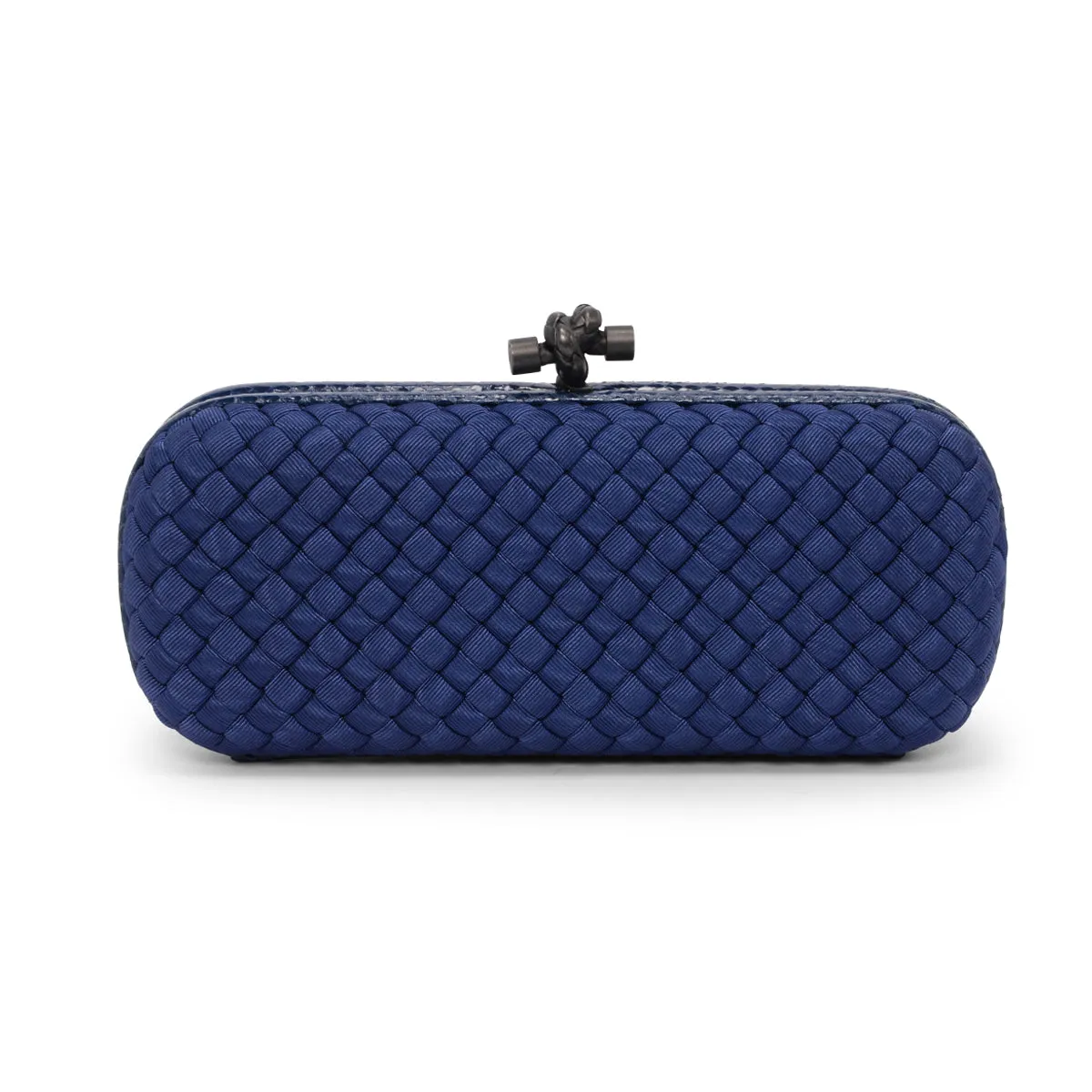 Bottega Veneta Blue Satin Intrecciato Stretch Knot Clutch