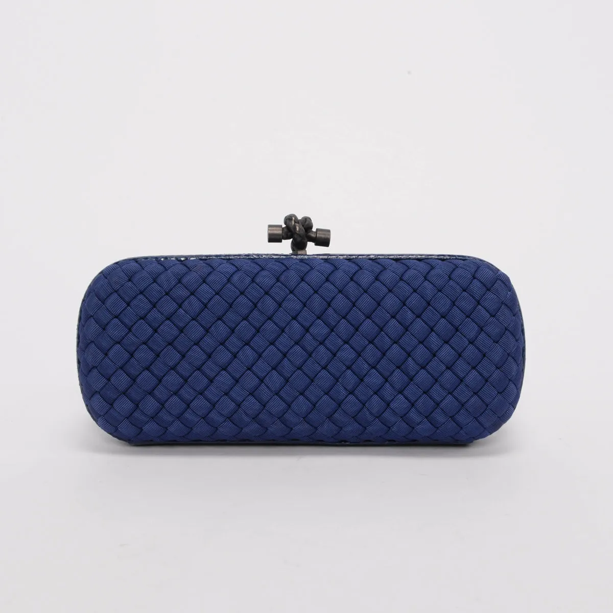 Bottega Veneta Blue Satin Intrecciato Stretch Knot Clutch