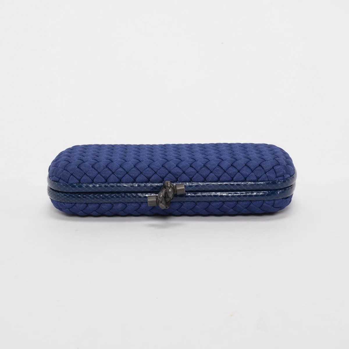 Bottega Veneta Blue Satin Intrecciato Stretch Knot Clutch