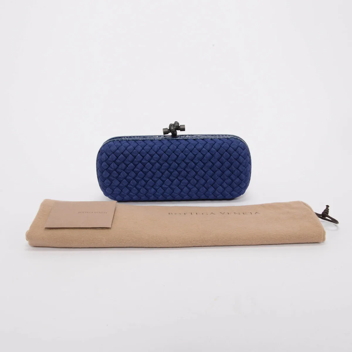 Bottega Veneta Blue Satin Intrecciato Stretch Knot Clutch