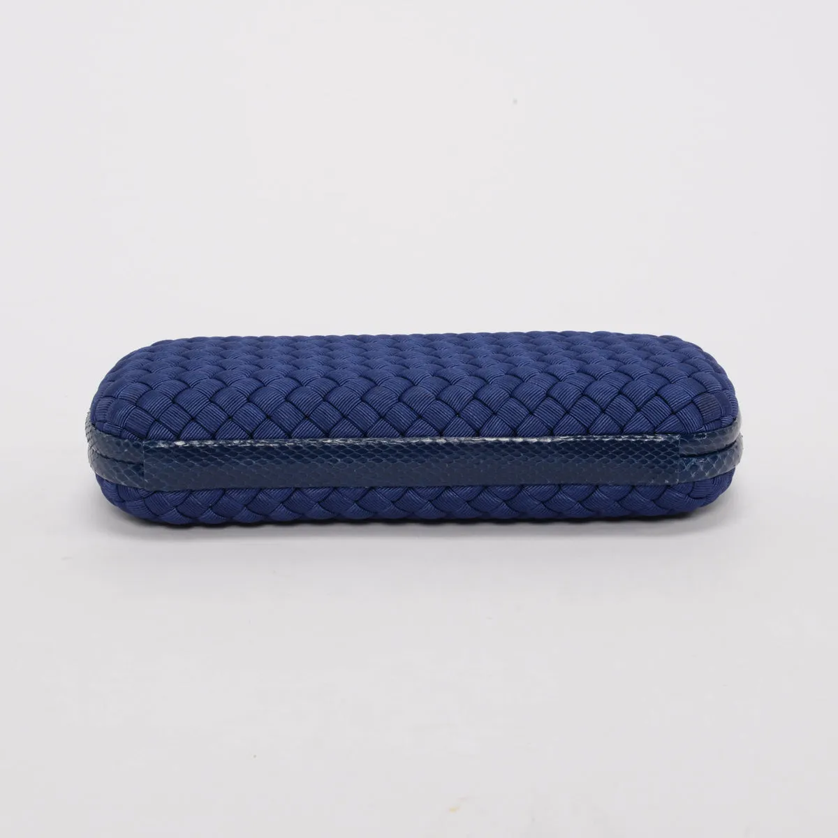 Bottega Veneta Blue Satin Intrecciato Stretch Knot Clutch