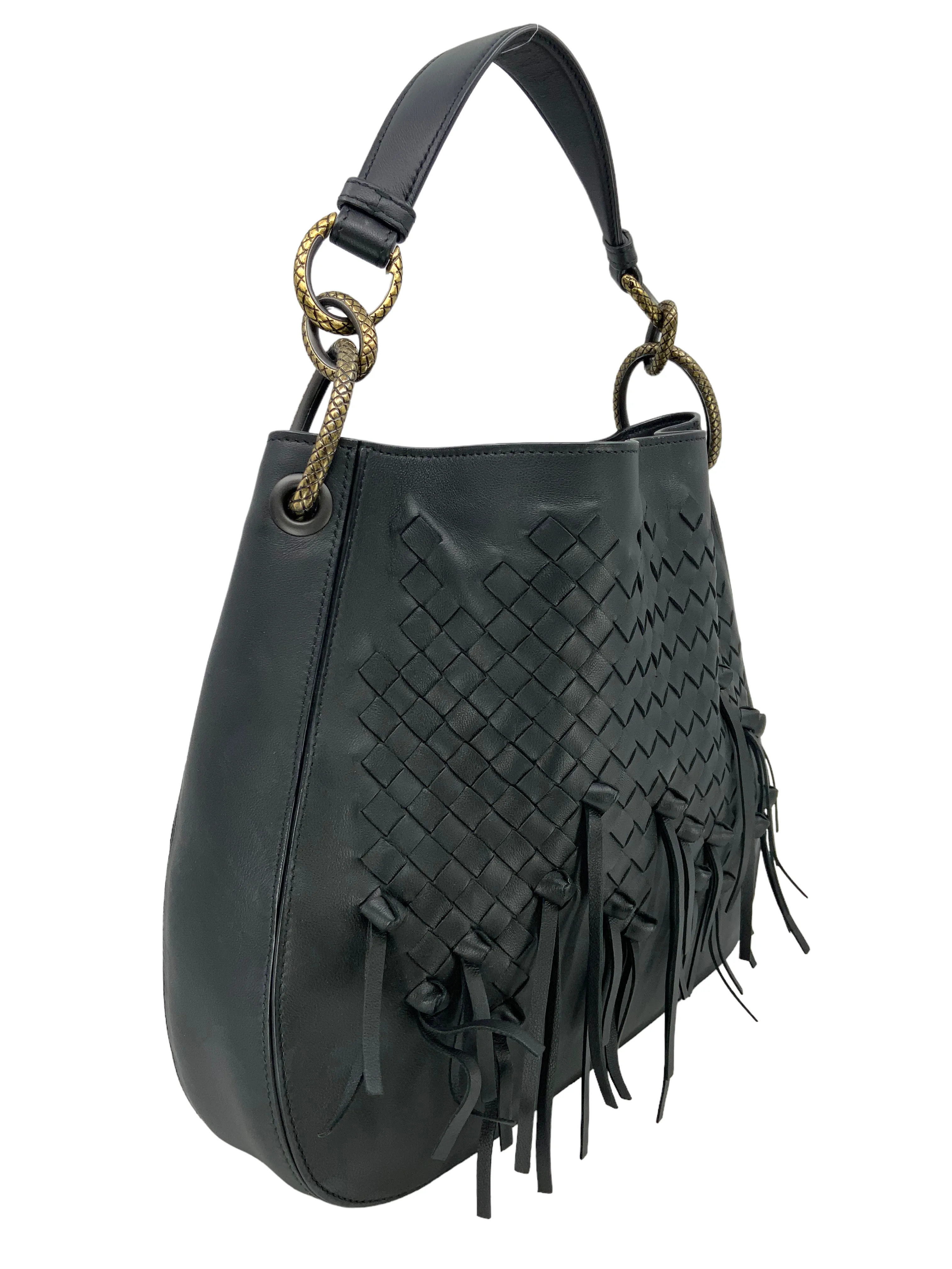 Bottega Veneta Charleston Fringe Loop Small Intrecciato Woven Hobo Bag