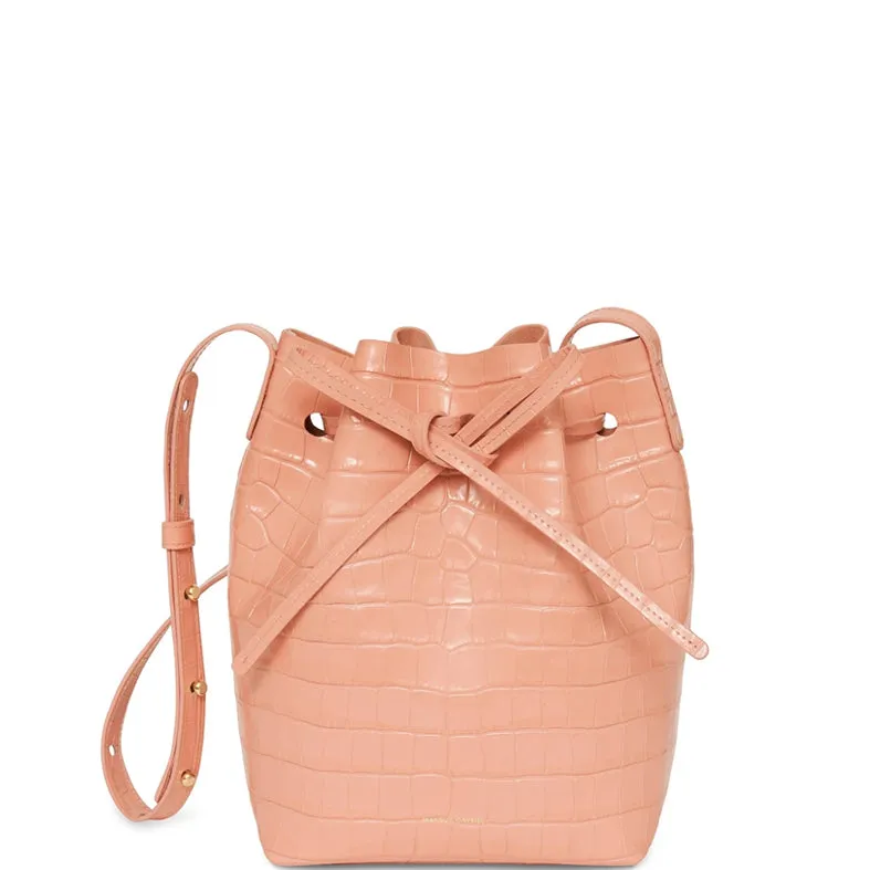 Bucket Bag Mini Croc Embossed, Coral