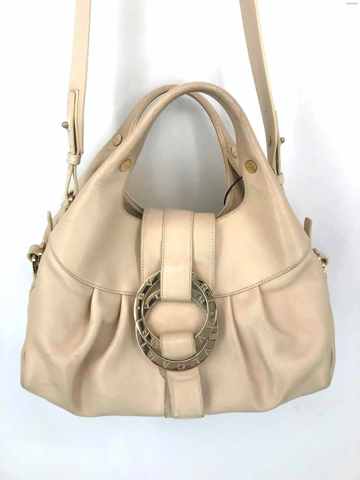 BVLGARI Cream Silver Leather Pre Loved Satchel Purse