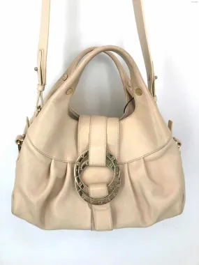 BVLGARI Cream Silver Leather Pre Loved Satchel Purse