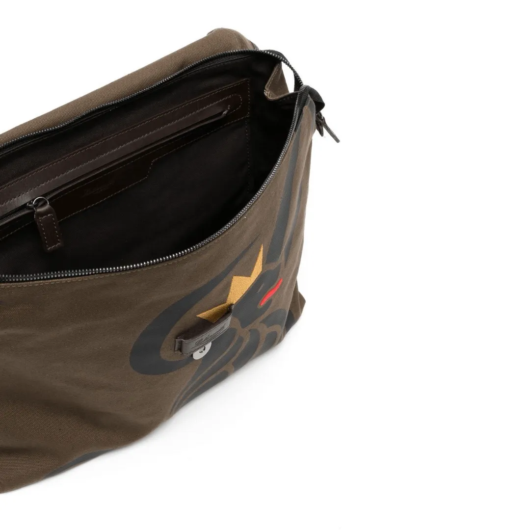 Canvas Lion Messenger Bag - Khaki