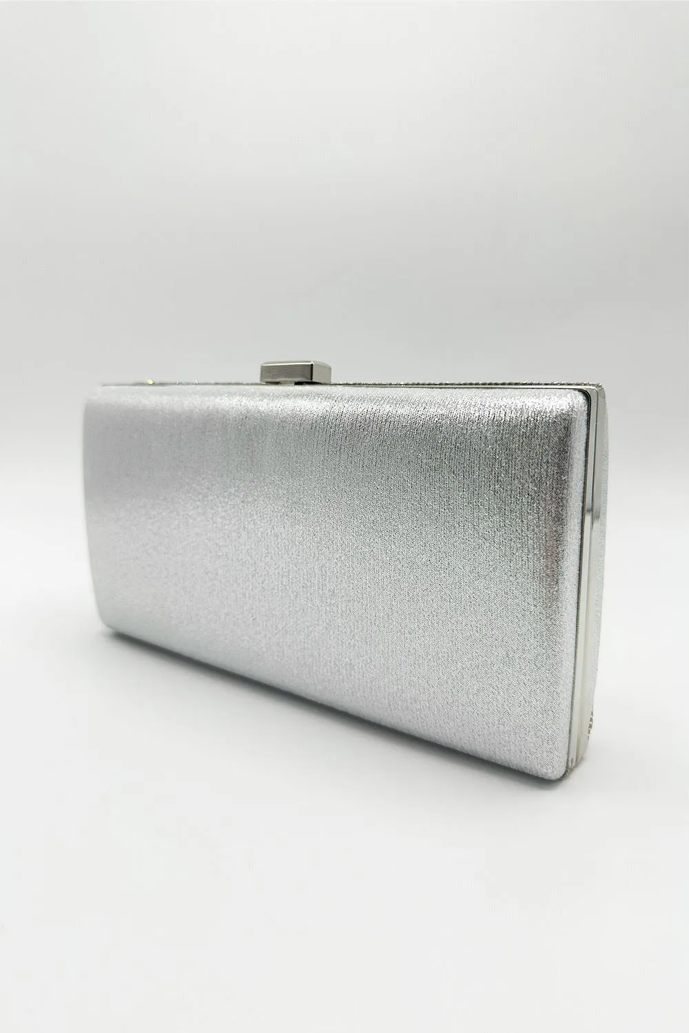 Carna Diamante Embellished Rectangle Clutch Bag in Silver