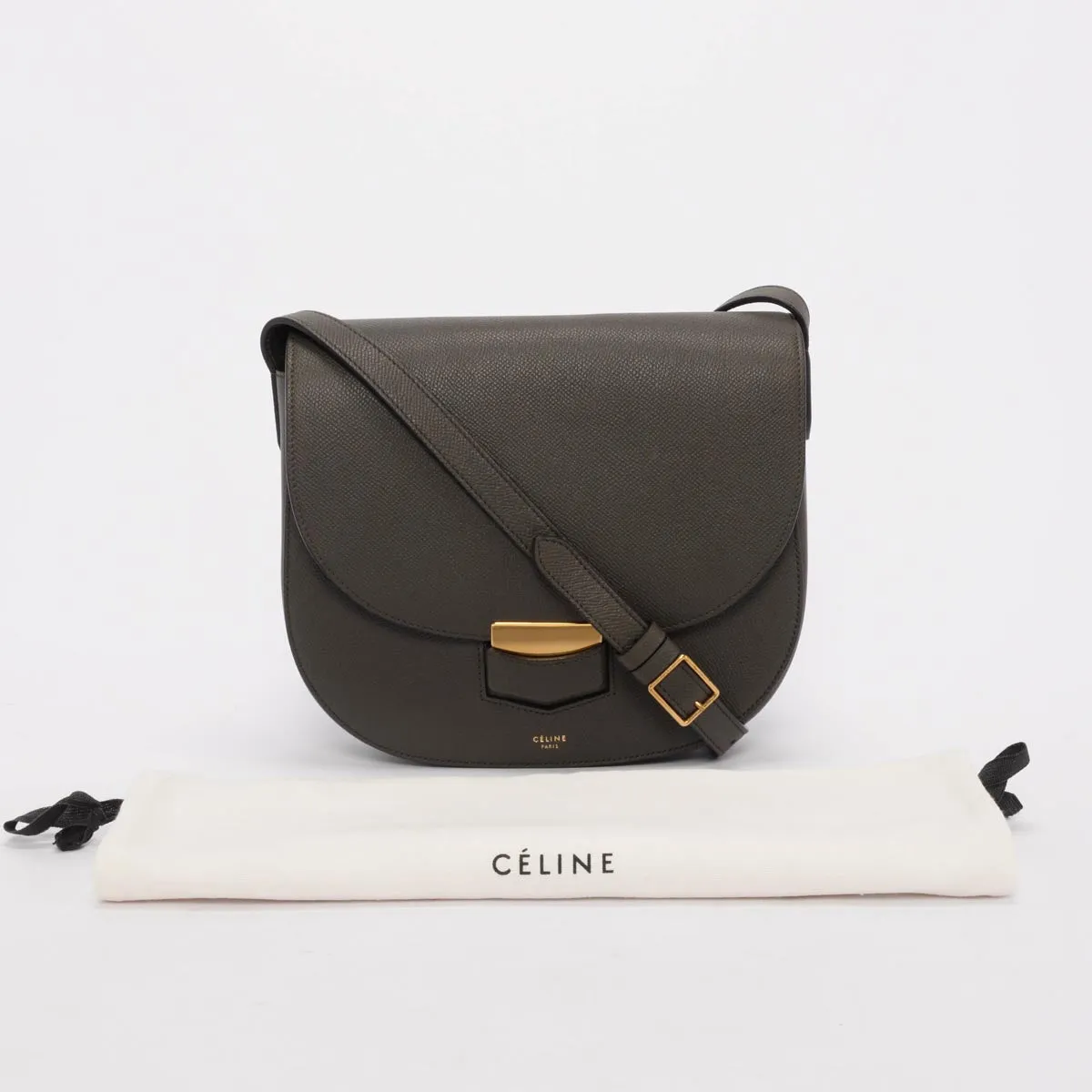 Celine Anthracite Grained Calfskin Trotteur Bag