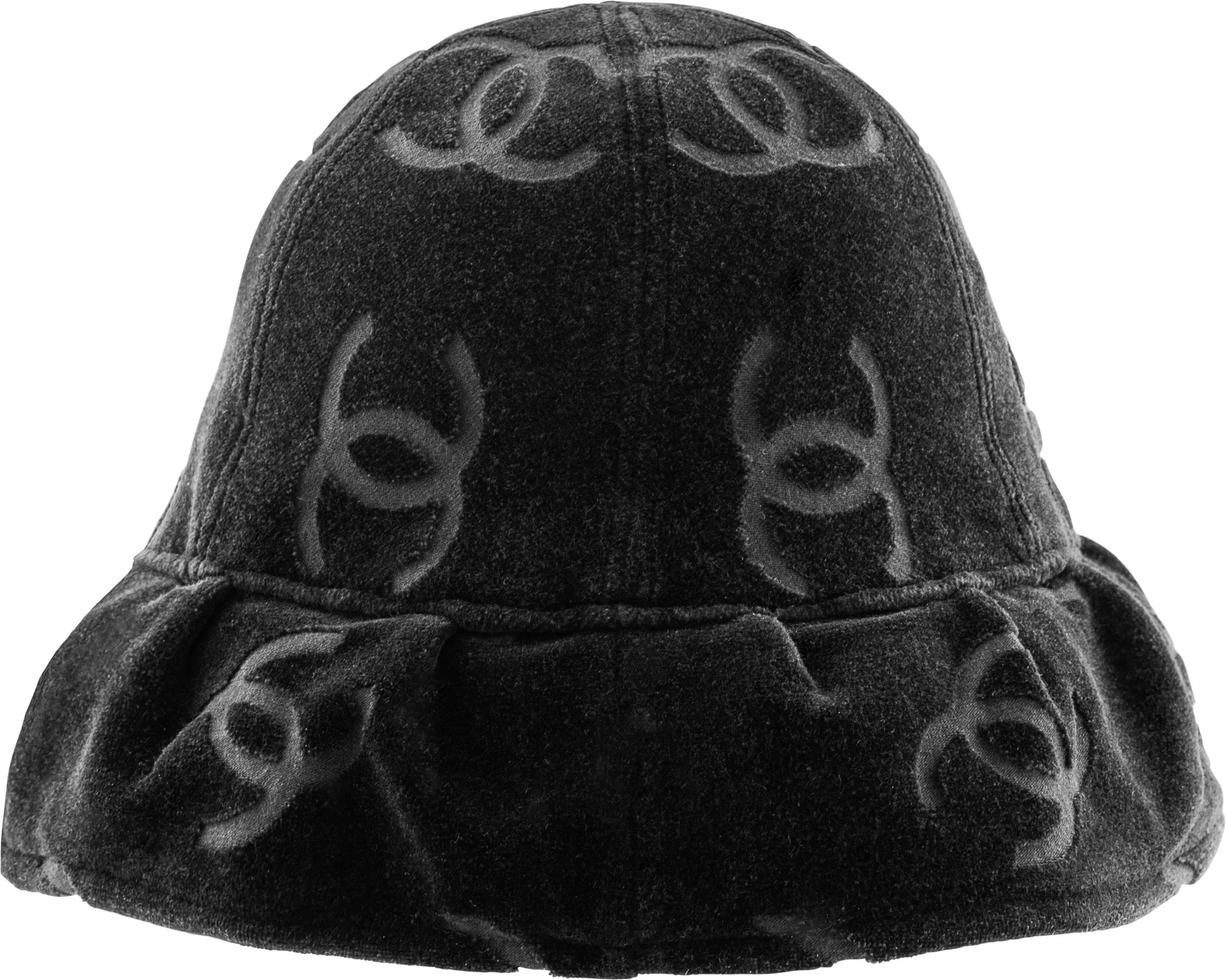 Chanel Black Velour Logo Spring 1996 Bucket Hat