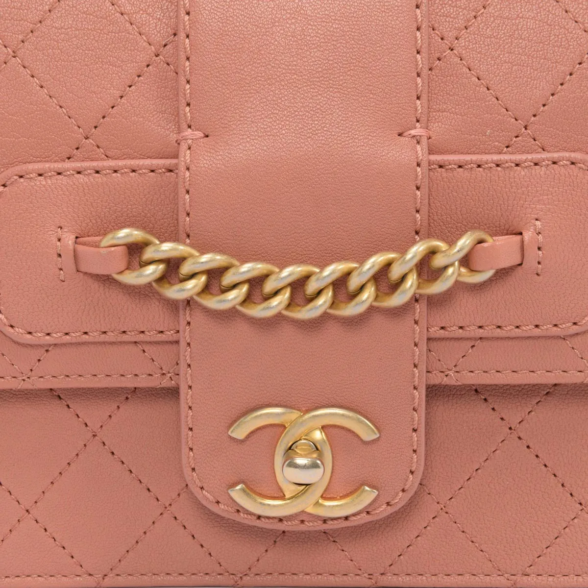 Chanel Pink Quilted Sheepskin Front Chain Flap Bag