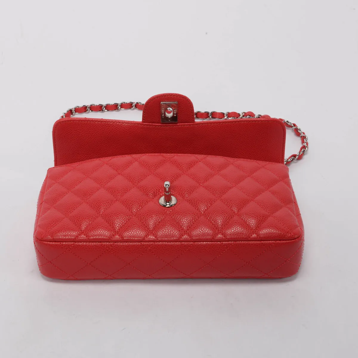 Chanel Red Caviar Leather East West Flap Bag