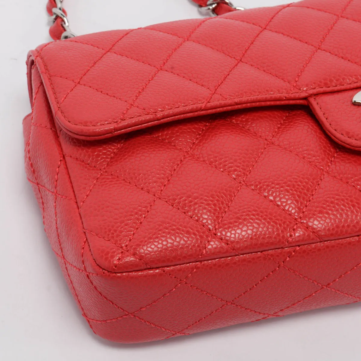 Chanel Red Caviar Leather East West Flap Bag