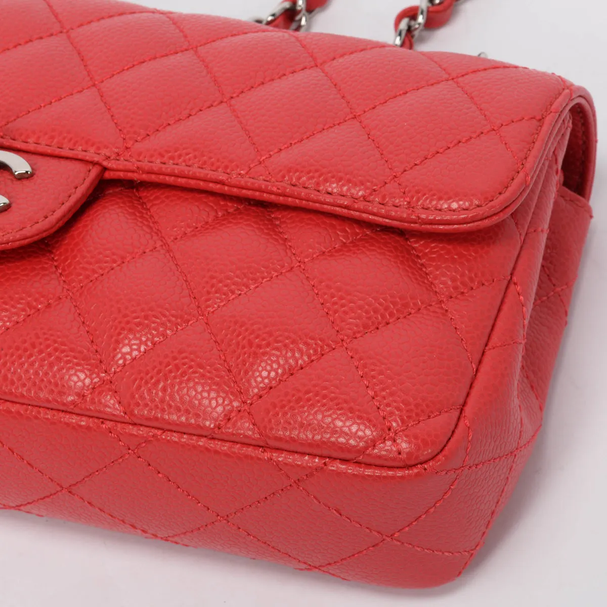 Chanel Red Caviar Leather East West Flap Bag