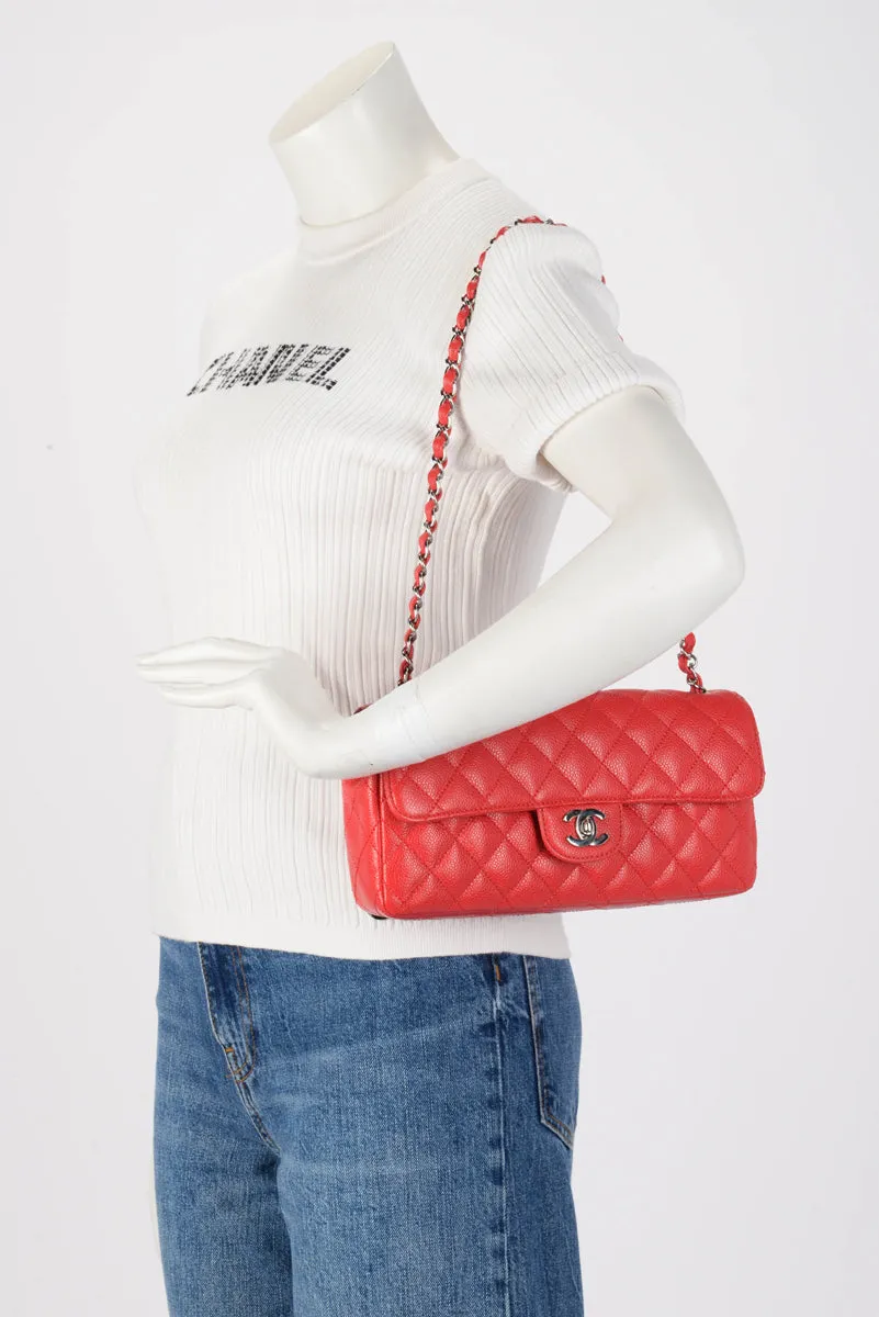 Chanel Red Caviar Leather East West Flap Bag