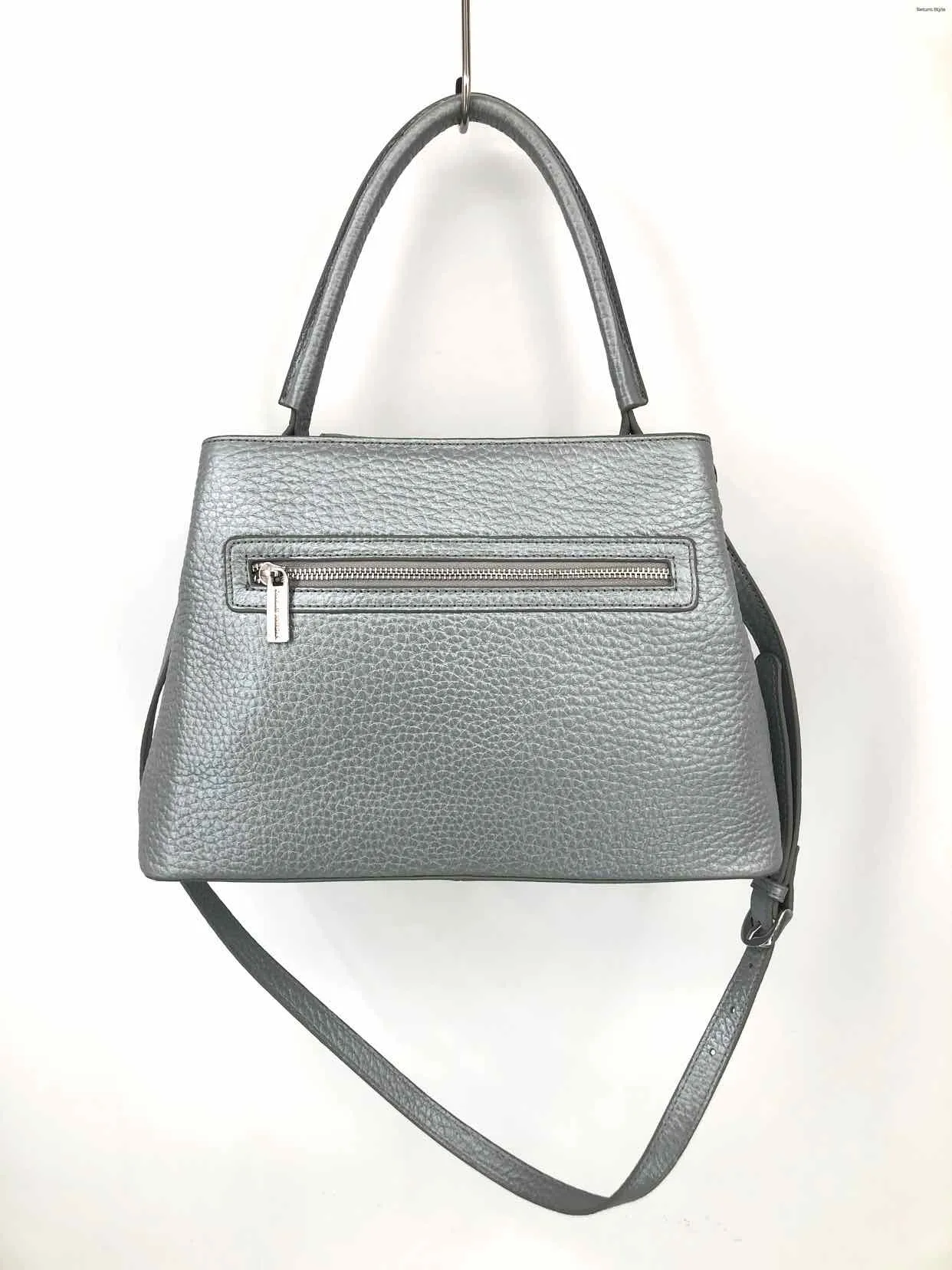 CHARLES JOURDAN Lt Blue Silver Pebbled Leather Satchel w/Crossbody Strap Purse