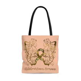 Childhood Cancer Awareness Filigree Butterfly Large "Peach" Tote Bag (Dual-Sided Design)