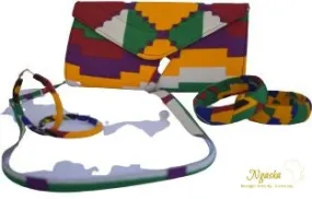 Colorful Geometric Print Clutch Earring and Bracelet Set S-CEB 15