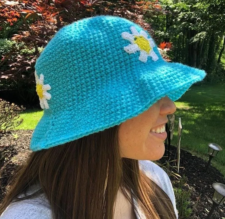 Crochet Daisies Bucket Hat 9 Different Colors And Styles Flowers Polka Dots Knitted Wide Brim Is Great Outdoor Sun Protection For Festivals