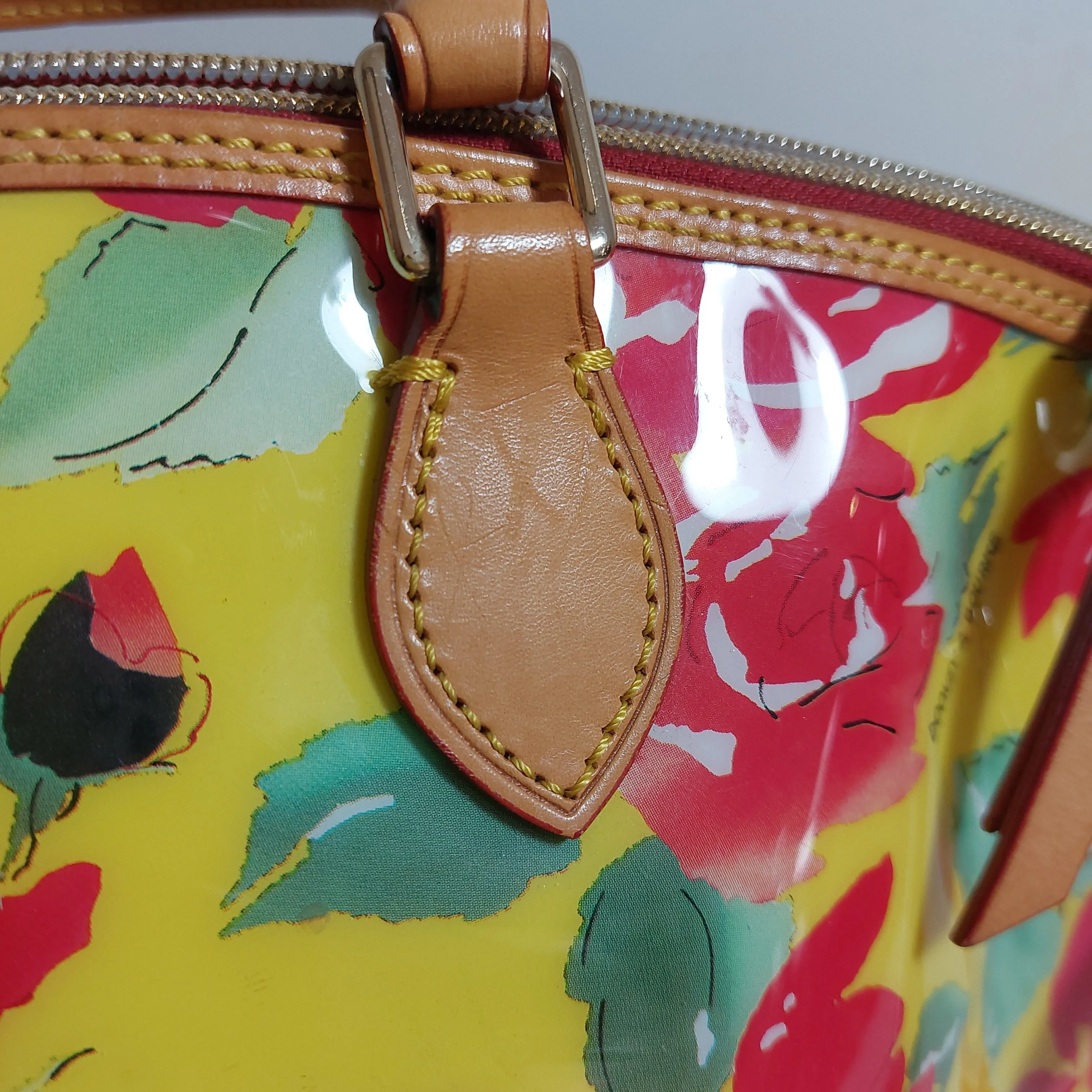 Dooney & Bourke Yellow Printed Vinyl & Leather Satchel | Pre Loved |