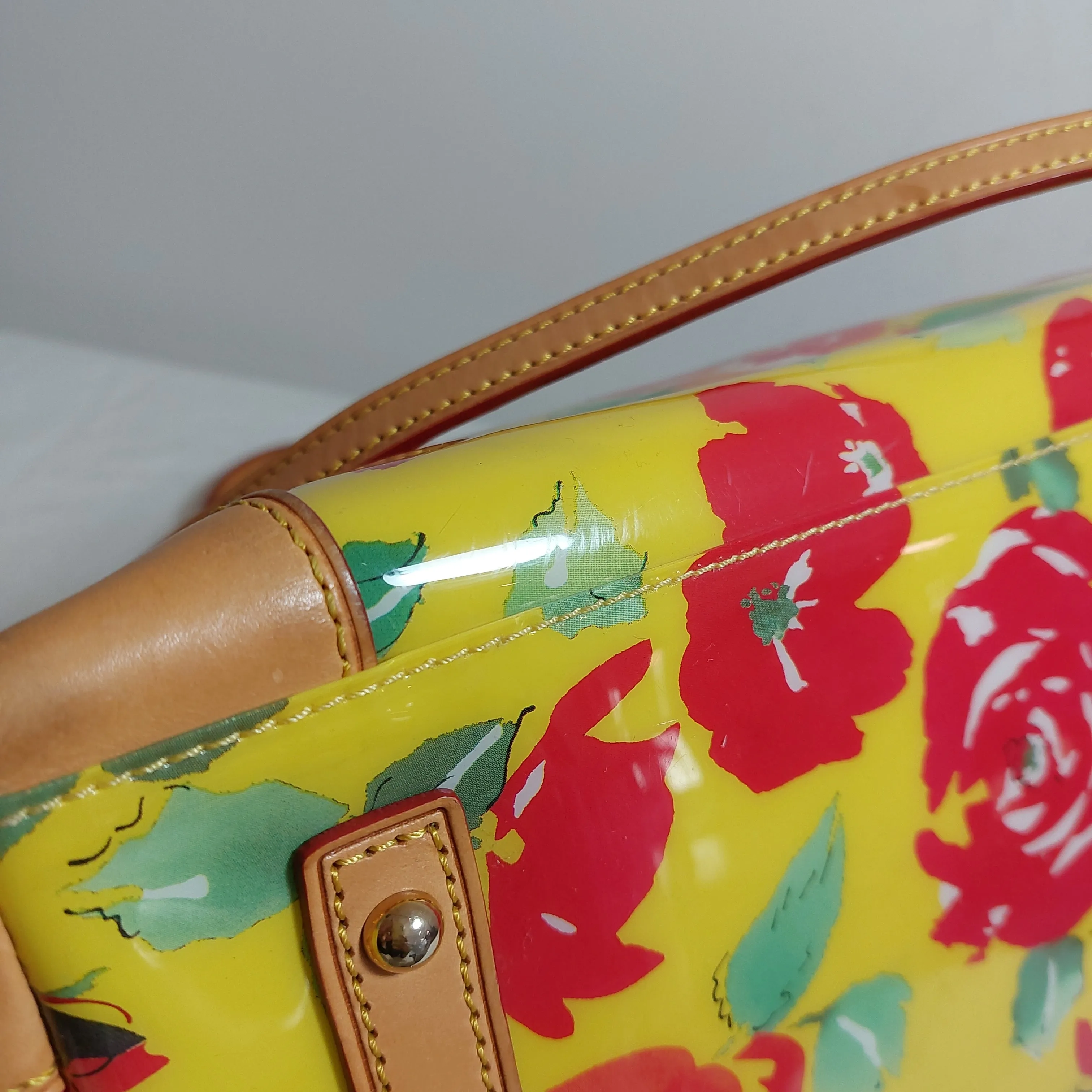 Dooney & Bourke Yellow Printed Vinyl & Leather Satchel | Pre Loved |